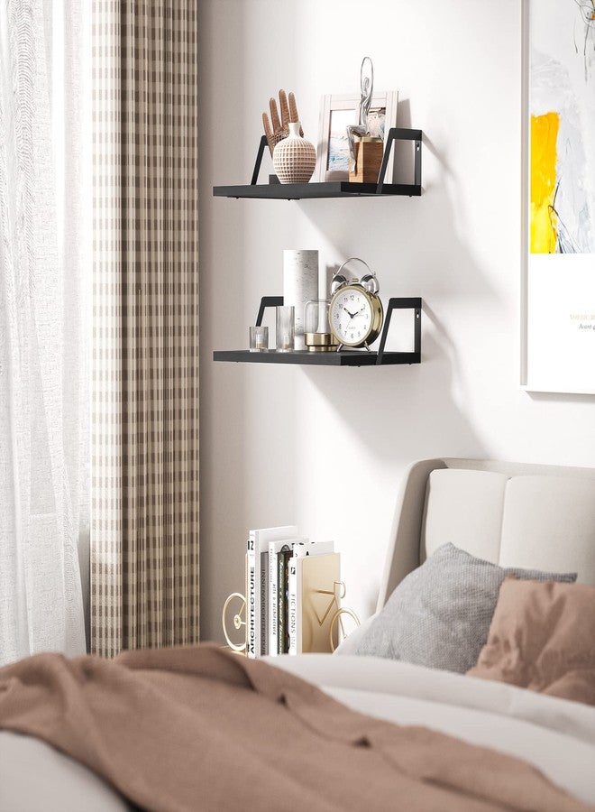 SRIWATANA Floating Shelves Wall Mounted Set of 2 Rustic Wood Shelves with Large Capacity(Black - Image 3